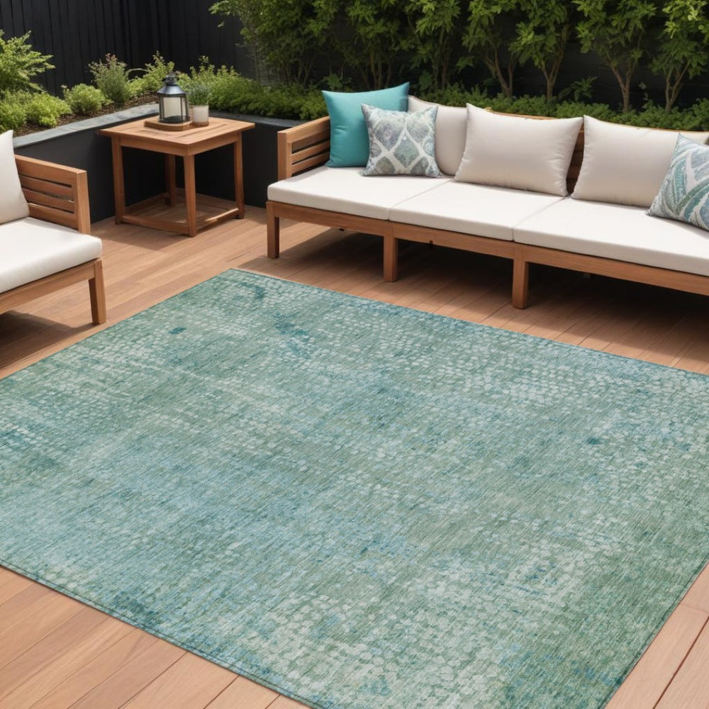HomeRoots 5' Teal Blue and Ivory Abstract Area Rug - Stylish, Washable, Perfect for Indoor and Outdoor Spaces 10' X 14' 631076