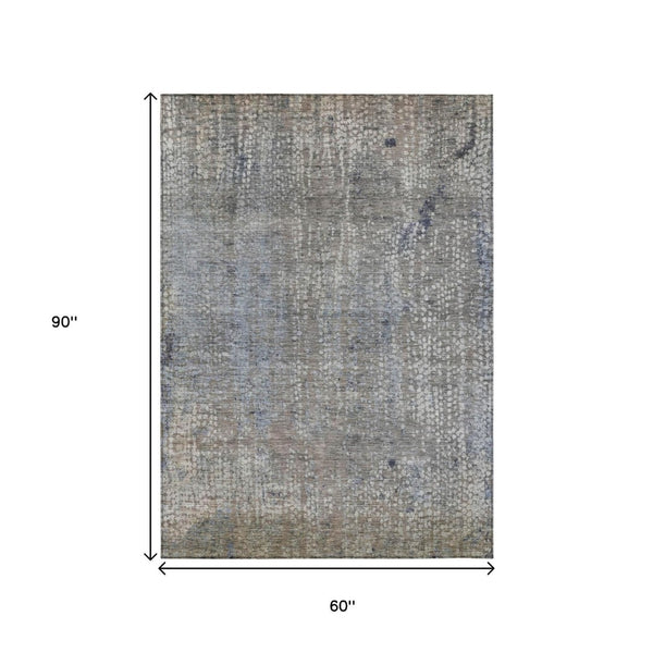 HomeRoots 5' Stylish Taupe and Ivory Abstract Washable Area Rug for Indoor and Outdoor Spaces, Durable Design 5' X 8' 631078