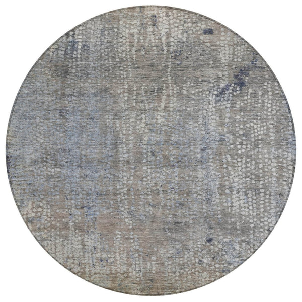 HomeRoots 5' Stylish Taupe and Ivory Abstract Washable Area Rug for Indoor and Outdoor Spaces, Durable Design 8' Round 631079