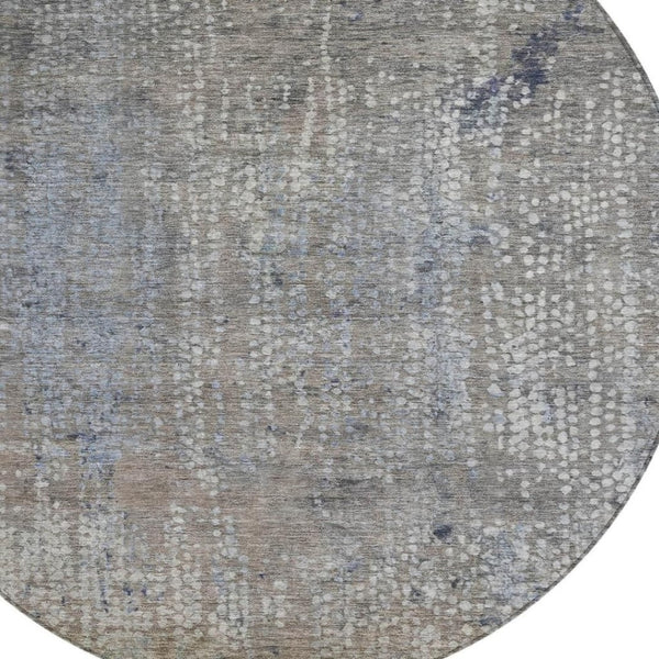 HomeRoots 5' Stylish Taupe and Ivory Abstract Washable Area Rug for Indoor and Outdoor Spaces, Durable Design 8' Round 631079