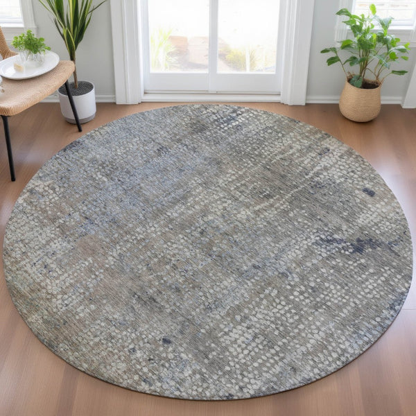 HomeRoots 5' Stylish Taupe and Ivory Abstract Washable Area Rug for Indoor and Outdoor Spaces, Durable Design 8' Round 631079
