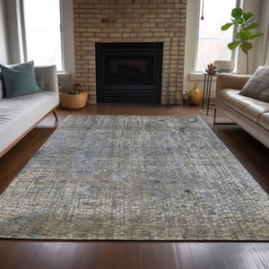 HomeRoots 5' Stylish Taupe and Ivory Abstract Washable Area Rug for Indoor and Outdoor Spaces, Durable Design 8' X 10' 631080