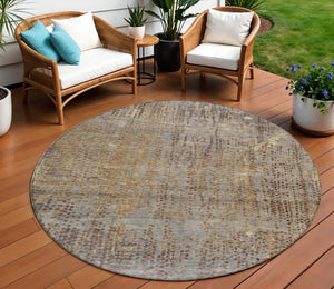 HomeRoots 5' Brown and Ivory Abstract Indoor Outdoor Area Rug - Durable, Washable, Stylish for Any Space 8' Round 631085