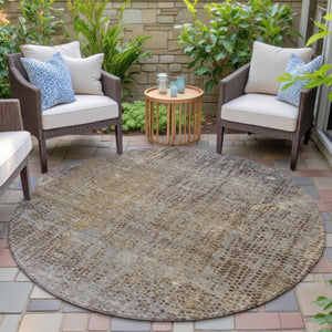 HomeRoots 5' Brown and Ivory Abstract Indoor Outdoor Area Rug - Durable, Washable, Stylish for Any Space 8' Round 631085