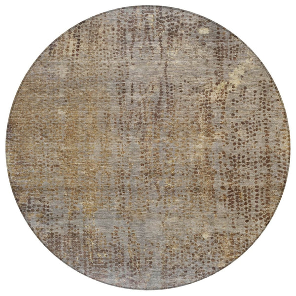 HomeRoots 5' Brown and Ivory Abstract Indoor Outdoor Area Rug - Durable, Washable, Stylish for Any Space 8' Round 631085