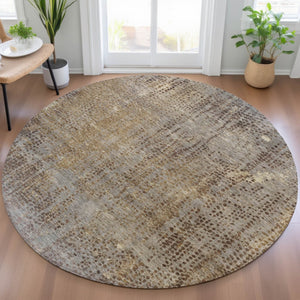 HomeRoots 5' Brown and Ivory Abstract Indoor Outdoor Area Rug - Durable, Washable, Stylish for Any Space 8' Round 631085