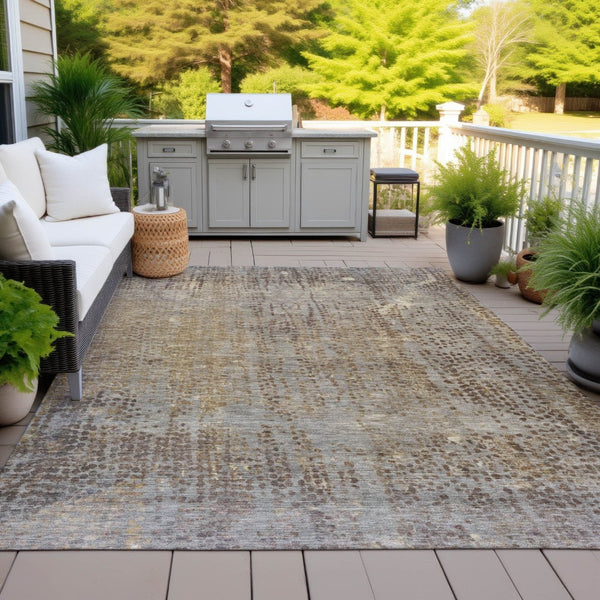 HomeRoots 5' Brown and Ivory Abstract Indoor Outdoor Area Rug - Durable, Washable, Stylish for Any Space 9' X 12' 631087