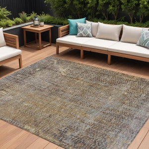 HomeRoots 5' Brown and Ivory Abstract Indoor Outdoor Area Rug - Durable, Washable, Stylish for Any Space 10' X 14' 631088