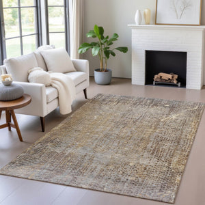 HomeRoots 5' Brown and Ivory Abstract Indoor Outdoor Area Rug - Durable, Washable, Stylish for Any Space 10' X 14' 631088