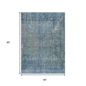 HomeRoots 5' Blue and Ivory Abstract Area Rug - Stylish, Washable Design Perfect for Indoor and Outdoor Spaces 5' X 8' 631090