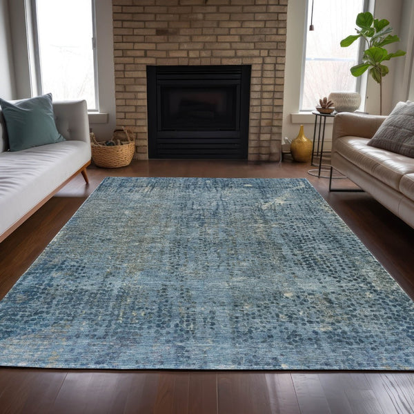 HomeRoots 5' Blue and Ivory Abstract Area Rug - Stylish, Washable Design Perfect for Indoor and Outdoor Spaces 5' X 8' 631090