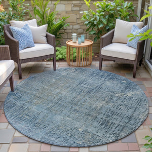 HomeRoots 5' Blue and Ivory Abstract Area Rug - Stylish, Washable Design Perfect for Indoor and Outdoor Spaces 8' Round 631091