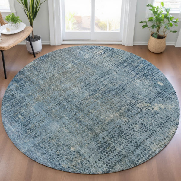 HomeRoots 5' Blue and Ivory Abstract Area Rug - Stylish, Washable Design Perfect for Indoor and Outdoor Spaces 8' Round 631091