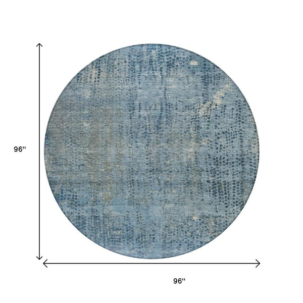 HomeRoots 5' Blue and Ivory Abstract Area Rug - Stylish, Washable Design Perfect for Indoor and Outdoor Spaces 8' Round 631091