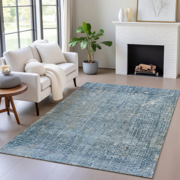 HomeRoots 5' Blue and Ivory Abstract Area Rug - Stylish, Washable Design Perfect for Indoor and Outdoor Spaces 8' X 10' 631092
