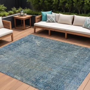 HomeRoots 5' Blue and Ivory Abstract Area Rug - Stylish, Washable Design Perfect for Indoor and Outdoor Spaces 9' X 12' 631093