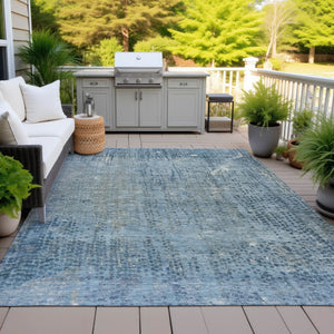 HomeRoots 5' Blue and Ivory Abstract Area Rug - Stylish, Washable Design Perfect for Indoor and Outdoor Spaces 10' X 14' 631094