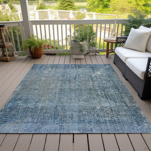 HomeRoots 5' Blue and Ivory Abstract Area Rug - Stylish, Washable Design Perfect for Indoor and Outdoor Spaces 10' X 14' 631094