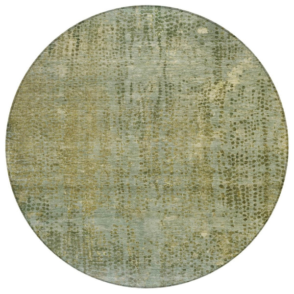 HomeRoots 5' Green and Ivory Abstract Washable Area Rug - Versatile Indoor/Outdoor Design for Modern Spaces 8' Round 631097