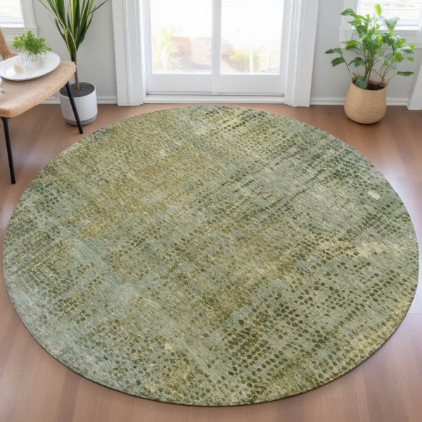 HomeRoots 5' Green and Ivory Abstract Washable Area Rug - Versatile Indoor/Outdoor Design for Modern Spaces 8' Round 631097