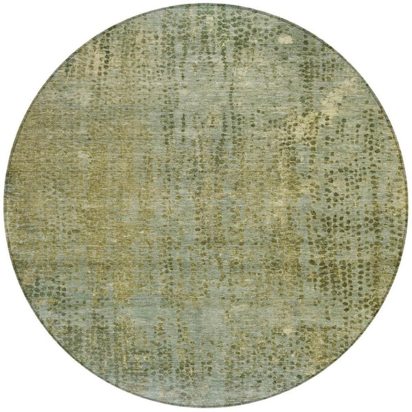 HomeRoots 5' Green and Ivory Abstract Washable Area Rug - Versatile Indoor/Outdoor Design for Modern Spaces 8' Round 631097