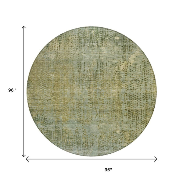 HomeRoots 5' Green and Ivory Abstract Washable Area Rug - Versatile Indoor/Outdoor Design for Modern Spaces 8' Round 631097