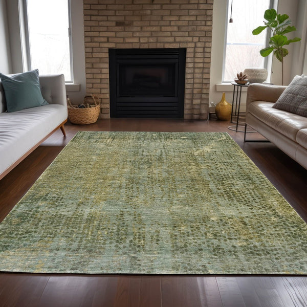 HomeRoots 5' Green and Ivory Abstract Washable Area Rug - Versatile Indoor/Outdoor Design for Modern Spaces 9' X 12' 631099