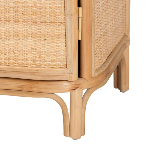English Elm Bohemian Woven Rattan Nightstand with Geometric Drawer for Organic Bedroom Styling B2750P467731