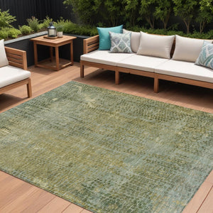 HomeRoots 5' Green and Ivory Abstract Washable Area Rug - Versatile Indoor/Outdoor Design for Modern Spaces 10' X 14' 631100
