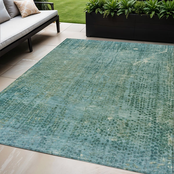 HomeRoots 5' Teal Blue and Ivory Abstract Area Rug - Washable, Durable, Stylish for Indoor and Outdoor Spaces 5' X 8' 631102