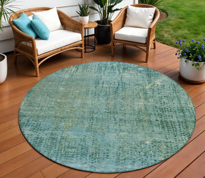 HomeRoots 5' Teal Blue and Ivory Abstract Area Rug - Washable, Durable, Stylish for Indoor and Outdoor Spaces 8' Round 631103