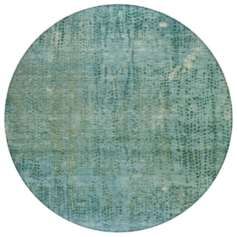 HomeRoots 5' Teal Blue and Ivory Abstract Area Rug - Washable, Durable, Stylish for Indoor and Outdoor Spaces 8' Round 631103