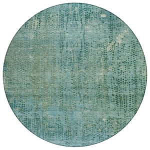 HomeRoots 5' Teal Blue and Ivory Abstract Area Rug - Washable, Durable, Stylish for Indoor and Outdoor Spaces 8' Round 631103