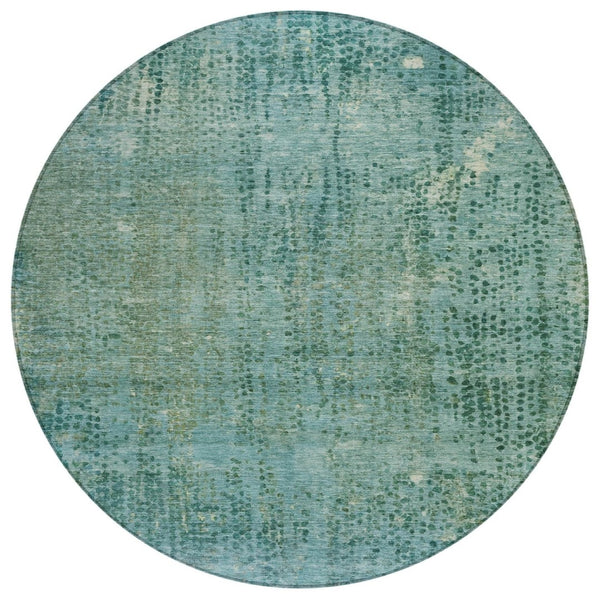 HomeRoots 5' Teal Blue and Ivory Abstract Area Rug - Washable, Durable, Stylish for Indoor and Outdoor Spaces 8' Round 631103