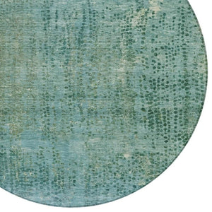 HomeRoots 5' Teal Blue and Ivory Abstract Area Rug - Washable, Durable, Stylish for Indoor and Outdoor Spaces 8' Round 631103
