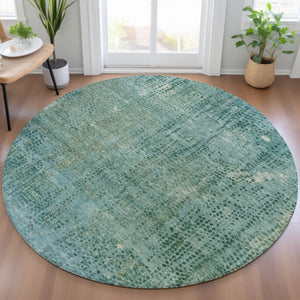 HomeRoots 5' Teal Blue and Ivory Abstract Area Rug - Washable, Durable, Stylish for Indoor and Outdoor Spaces 8' Round 631103