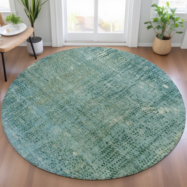 HomeRoots 5' Teal Blue and Ivory Abstract Area Rug - Washable, Durable, Stylish for Indoor and Outdoor Spaces 8' Round 631103