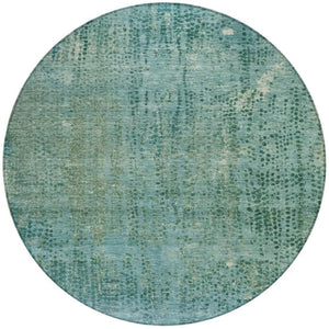 HomeRoots 5' Teal Blue and Ivory Abstract Area Rug - Washable, Durable, Stylish for Indoor and Outdoor Spaces 8' Round 631103