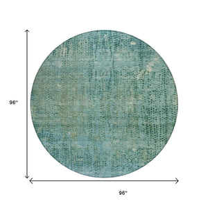 HomeRoots 5' Teal Blue and Ivory Abstract Area Rug - Washable, Durable, Stylish for Indoor and Outdoor Spaces 8' Round 631103