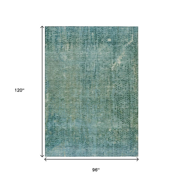HomeRoots 5' Teal Blue and Ivory Abstract Area Rug - Washable, Durable, Stylish for Indoor and Outdoor Spaces 8' X 10' 631104
