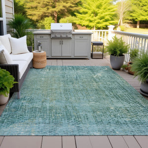 HomeRoots 5' Teal Blue and Ivory Abstract Area Rug - Washable, Durable, Stylish for Indoor and Outdoor Spaces 9' X 12' 631105