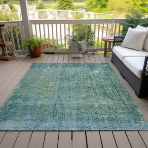 HomeRoots 5' Teal Blue and Ivory Abstract Area Rug - Washable, Durable, Stylish for Indoor and Outdoor Spaces 9' X 12' 631105