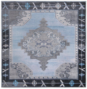 Unique Loom Timeless Thomas Machine Made Medallion Rug Blue Gray, Navy Blue 7' 6" x 7' 7"