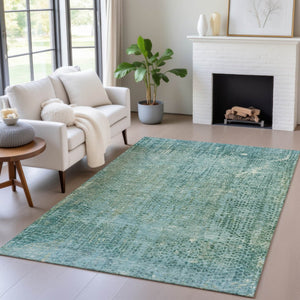 HomeRoots 5' Teal Blue and Ivory Abstract Area Rug - Washable, Durable, Stylish for Indoor and Outdoor Spaces 10' X 14' 631106