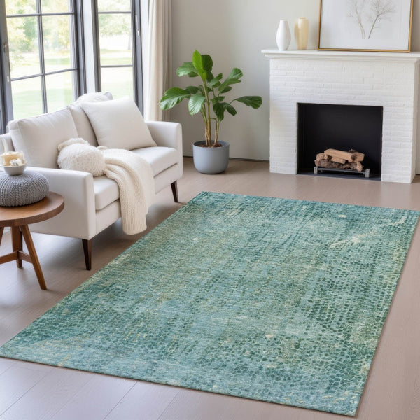 HomeRoots 5' Teal Blue and Ivory Abstract Area Rug - Washable, Durable, Stylish for Indoor and Outdoor Spaces 10' X 14' 631106