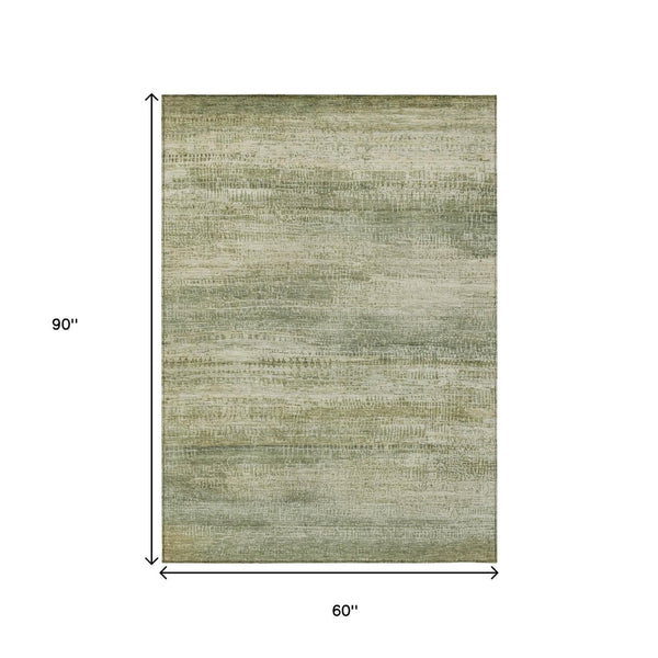 HomeRoots 5' Artichoke Green and Beige Abstract Rug - Stylish, Washable Indoor-Outdoor Area Rug for Every Space 5' X 8' 631108