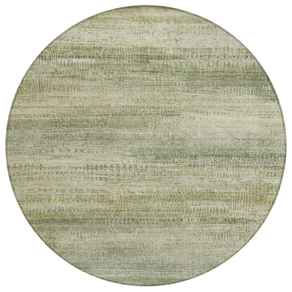 HomeRoots 5' Artichoke Green and Beige Abstract Rug - Stylish, Washable Indoor-Outdoor Area Rug for Every Space 8' Round 631109