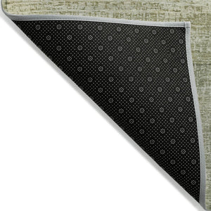 HomeRoots 5' Artichoke Green and Beige Abstract Rug - Stylish, Washable Indoor-Outdoor Area Rug for Every Space 8' Round 631109