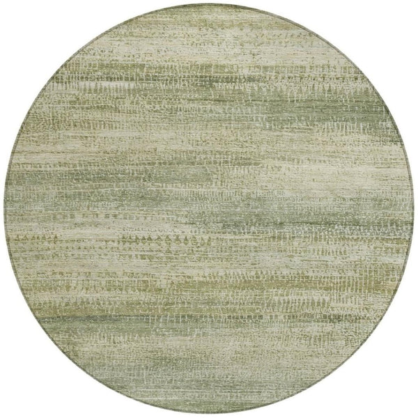 HomeRoots 5' Artichoke Green and Beige Abstract Rug - Stylish, Washable Indoor-Outdoor Area Rug for Every Space 8' Round 631109