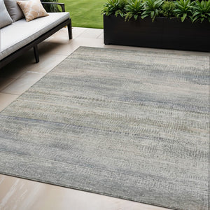 HomeRoots 5' Contemporary Linen and Beige Abstract Washable Area Rug for Indoor and Outdoor Spaces 5' X 8' 631114